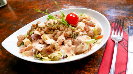 Chicken dish on a restaurant table