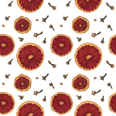 Christmas spiced wine traced watercolor seamless pattern on a white