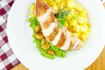 Chicken dish on a restaurant table