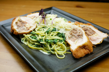 Chicken dish on a restaurant table