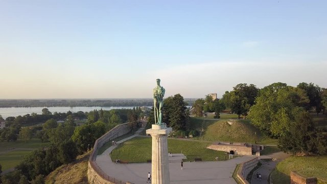 Aerial view of Kalemegdan fotress and most famous landmark in Belgrade, Pobednik