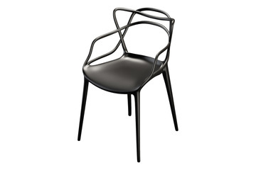 Black plastic mid-century chair with curved backrest. 3d render