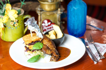 Chicken dish on a restaurant table