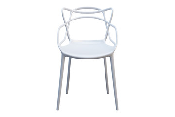 White plastic mid-century chair with curved backrest. 3d render