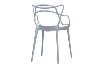 White plastic mid-century chair with curved backrest. 3d render