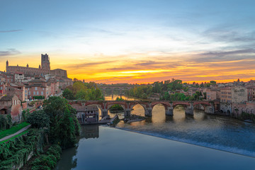 Fototapeta premium View at Cathedral of Saint Cecilia of Albi, France. Early in the day and evening