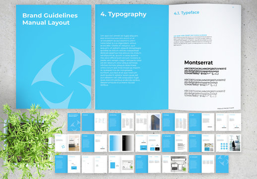 Brand Guidelines Manual Layout with Blue Accents