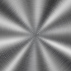 Abstract shiny metal background with circular brushed texture in silver color