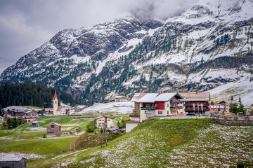 Fototapeta na wymiar Mountain landscape in alpine village of Warth, Lechtal, Austria.
