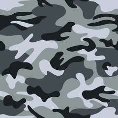 Seamless classic camouflage pattern. Camo fishing hunting vector background. Masking white grey black color military texture wallpaper. Army design for fabric paper vinyl print