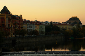 prague old town from carls bridge sunrise
