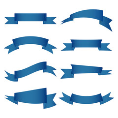 Blue ribbons banners set isolated on white background