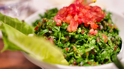 fresh bowl of tabbouleh the middle eastern parsley salad appetizer dish