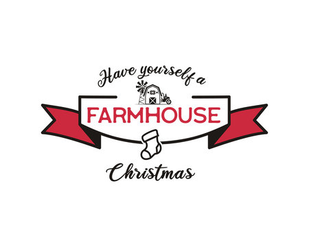 Merry Christmas season graphic print, t shirt design for xmas party, cricut. Holiday decor with ornaments and xmas funny text - Have yourself a Farmhouse Christmas. Stock vector emblem