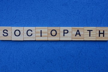 word sociopath made from wooden letters on a blue table