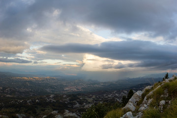 Mountain view to Cetinje city in Lovcen national park at sunset, Montenegro