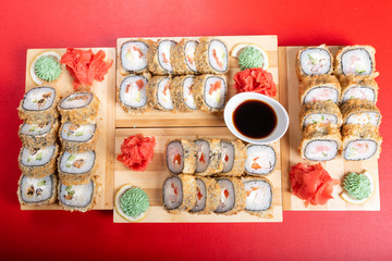 Several sets of baked rolls in the configuration, with various fillings.