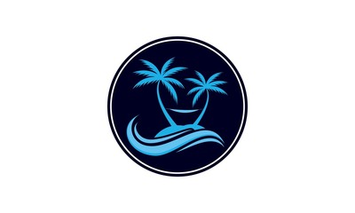 Palm tree on the beach with hammock silhouette