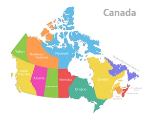 Fotobehang Canada map, administrative division, separate individual states with state names, color map isolated on white background vector © Monika Huňáčková