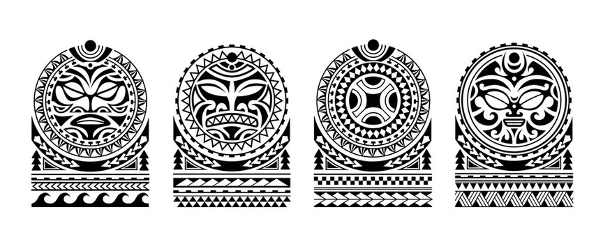 Set of tattoo sketch maori style for shoulder with sun symbols