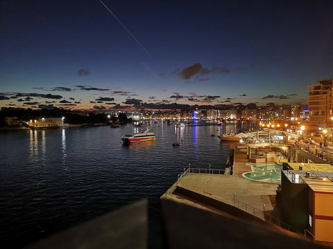 Townscape at night, Sliema, Malta