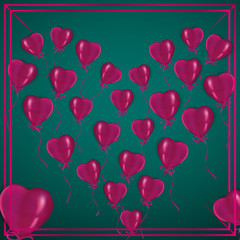 Happy Valentine&rsquo;s Day celebrating background. Bright realistic heart balloon. Vector illustration greeting card, cute love flyer, lettering inspiration, romantic invitation poster and banner.