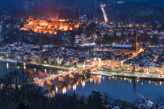 Heidelberg in winter seen from the Philosopher's Way