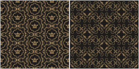 Wallpaper background. Colors: black, gold. Retro style. Vector.