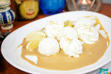 Dessert on a restaurant table