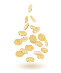 Gold cryptocoin Bitcoin explosion. Isolated on white