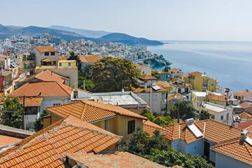 Panoramic view of city of Kavala from fortress, Greece