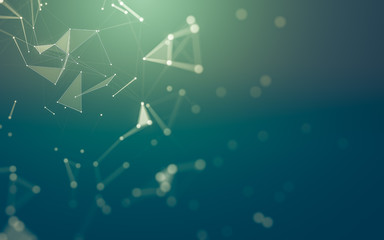 Abstract background. Molecules technology with polygonal shapes, connecting dots and lines. Connection structure. Big data visualization.