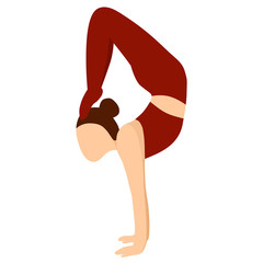 Yoga. Vrishchikasana asana. Vector illustration. Vrishchikasana or posture of the Scorpion. Isolated silhouette of a woman in a Scorpion pose. Healthy lifestyle.