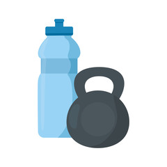 dumbbell equipment gym with bottle water vector illustration design