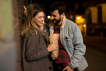 Close up of a young couple enjoying time together in the city