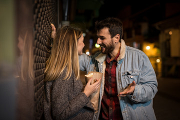 Close up of a young couple enjoying time together in the city