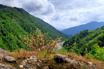 Mountains in Adjara. Machahela. River among mountains.