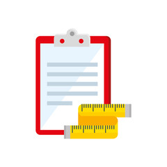 measuring tape and clipboard with paper document vector illustration design