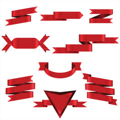 Red Ribbon Set In Isolated For Celebration And Winner Award Banner White Background