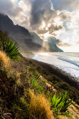 Trail leading up to the remote Kalalau Beach on the island of Kauai, Hawaii.  