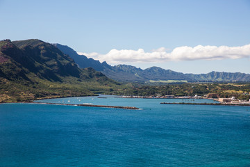 Aerial view of the coast of the island Kauai, Hawaii.  