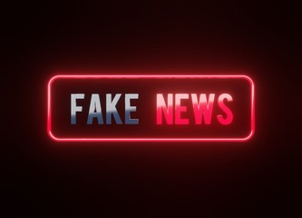 Fake news text and red neon light glowing 3D render