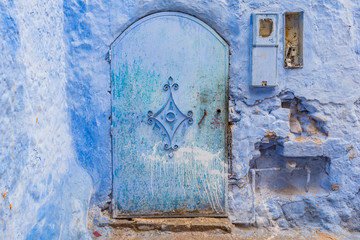 Blue door in Chefchaouen the Blue city of Morocco
