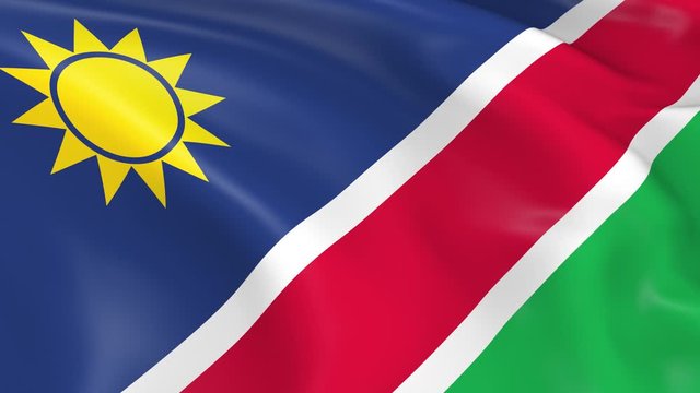 Photo realistic slow motion 4KHD flag of the Namibia waving in the wind.  Seamless loop animation with highly detailed fabric texture in 4K resolution.