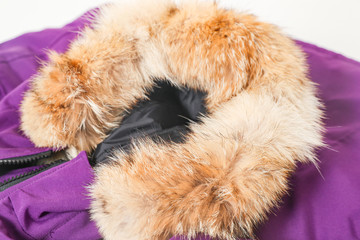Coyote fur jacket hat closeup - Image