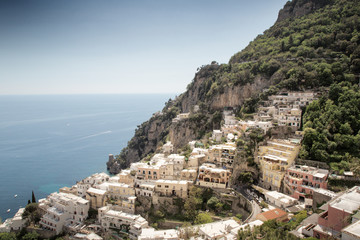architecture in the old beautiful italian coastal town of positano where all the building are built onto going up the cliff face.