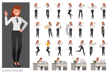 Fototapeta na wymiar Set of business Woman character vector design. Presentation in various action with emotions, running, standing and walking. no4