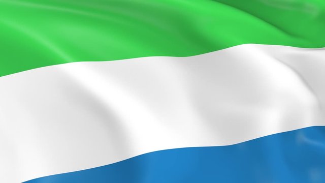 Photo realistic slow motion 4KHD flag of the Sierra Leone waving in the wind.  Seamless loop animation with highly detailed fabric texture in 4K resolution.