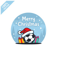 Soccer football ball santa hat with christmas gift bags logo vector	