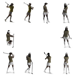 Set with beautiful golfers and space for text on white background